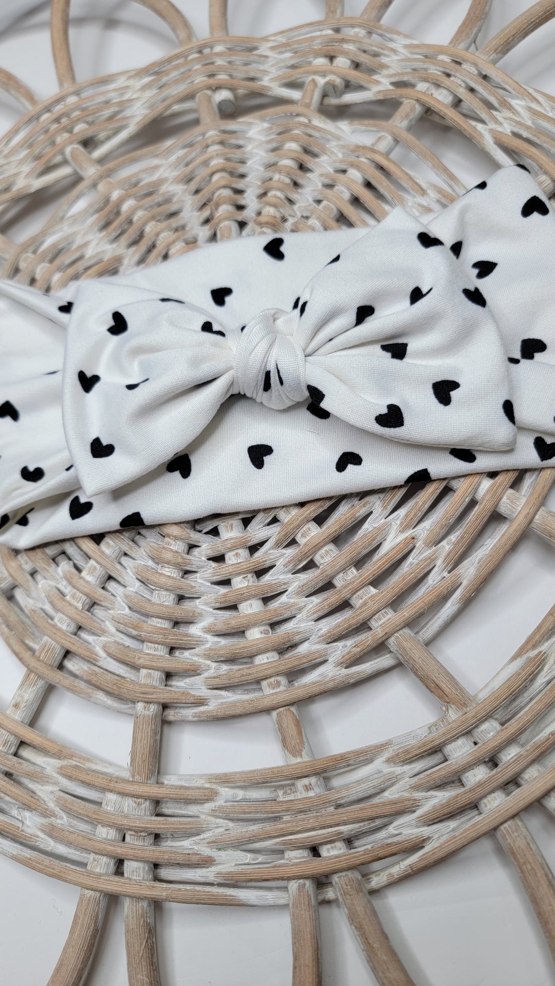 Mini Black Hearts on White Big Bow Headwrap