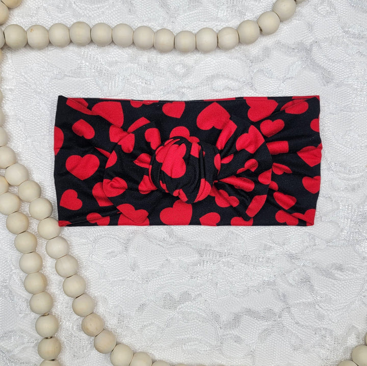 Red Hearts on Black Chunky Knot Headwrap