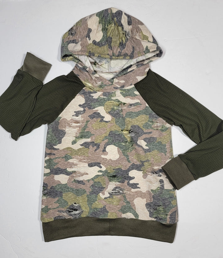 Distressed Camo Raglan Hoodie