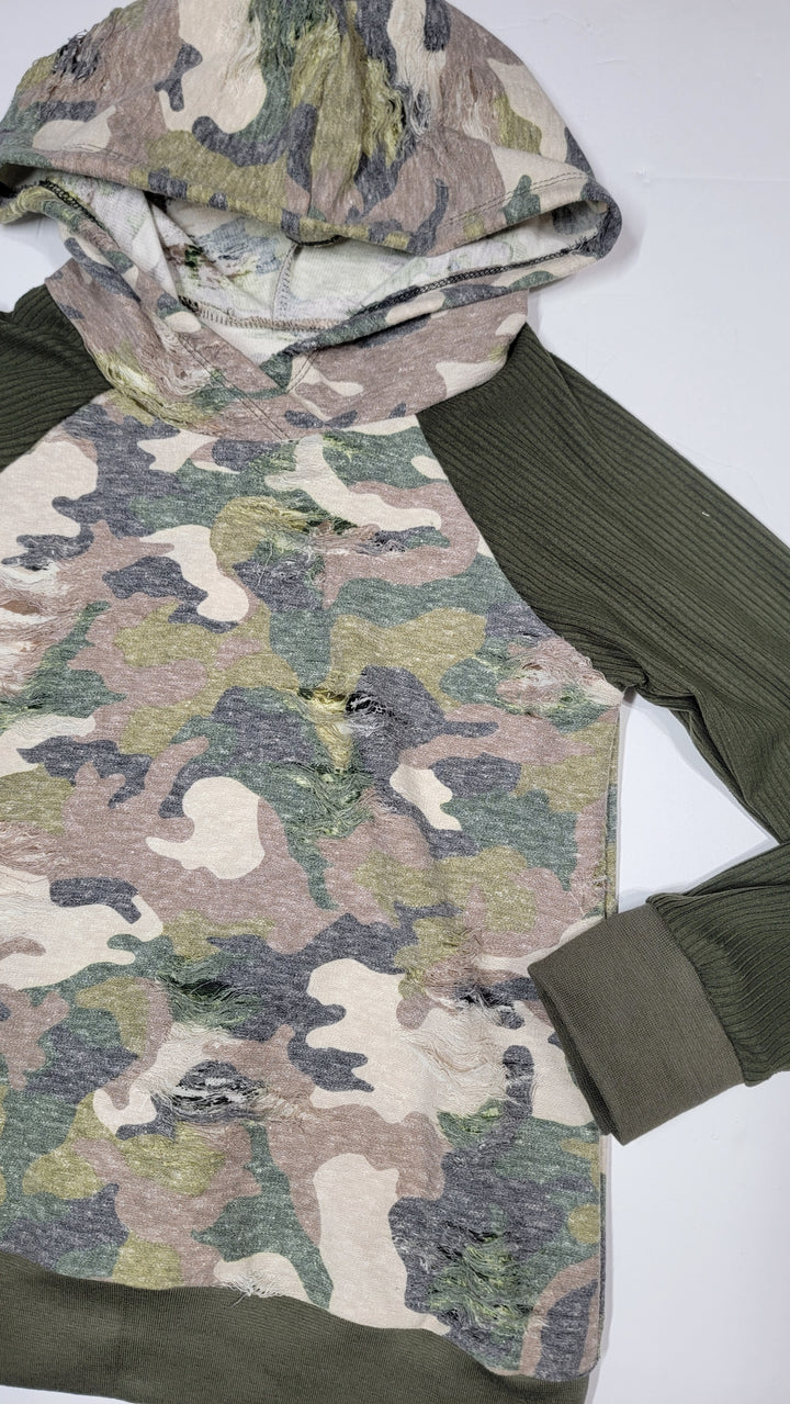 Distressed Camo Raglan Hoodie