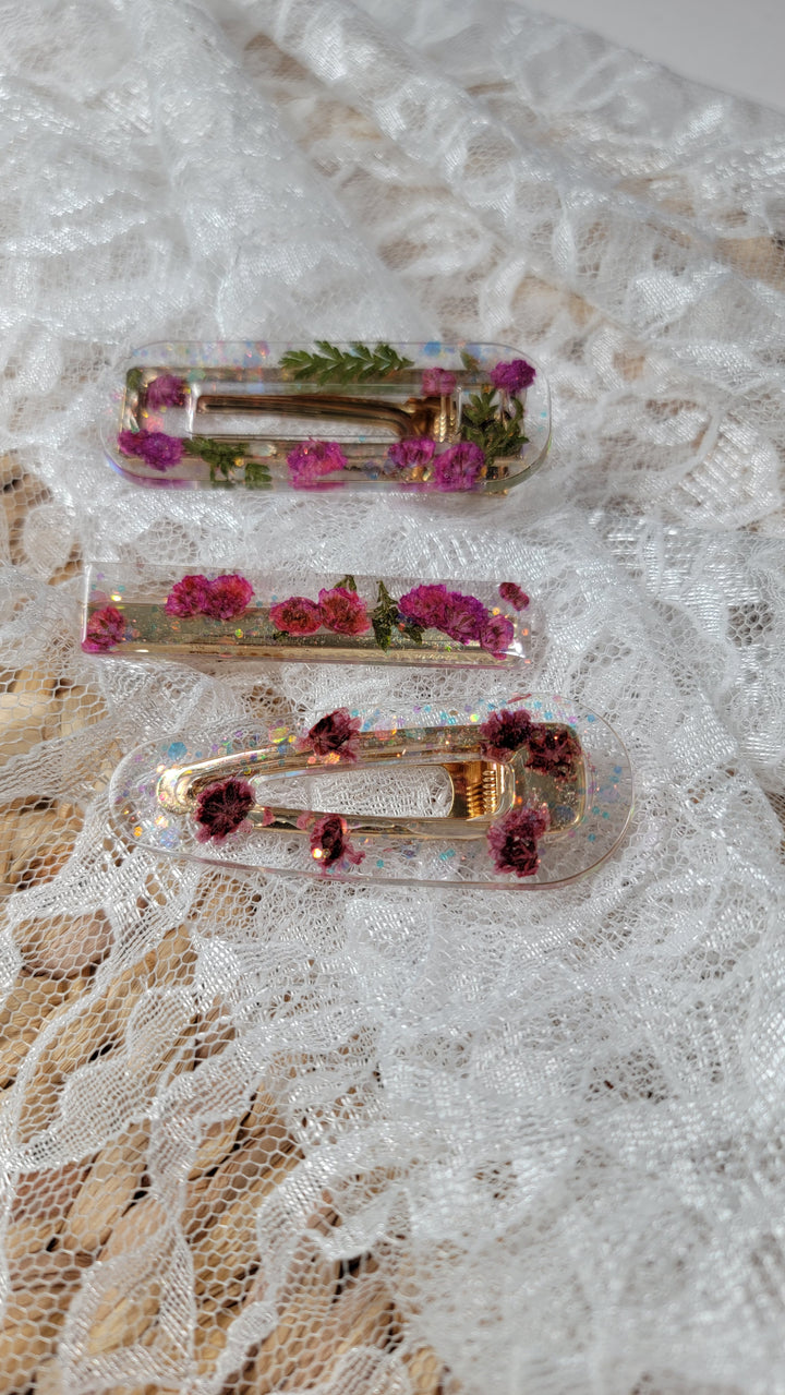 Real Flowers Resin Hair Clips