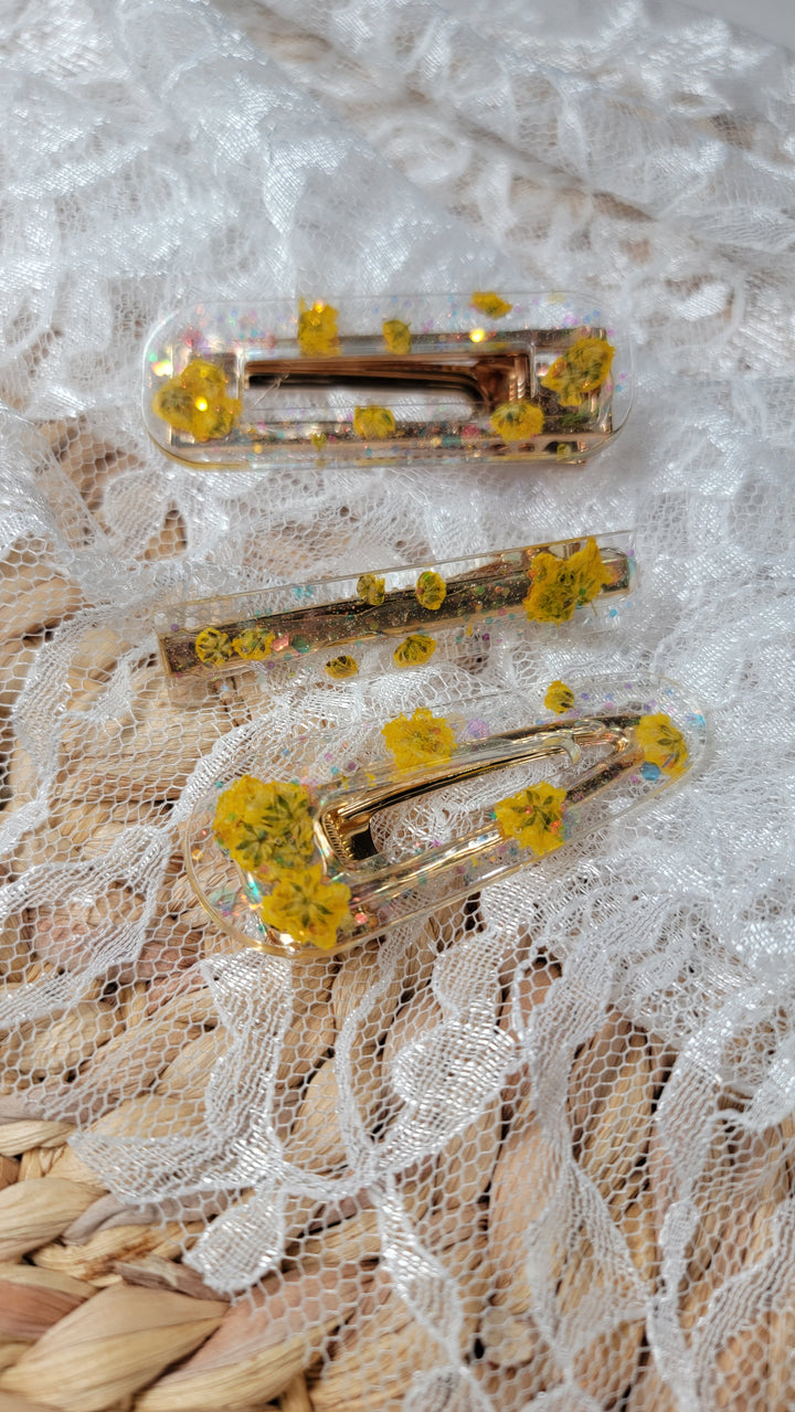 Real Flowers Resin Hair Clips