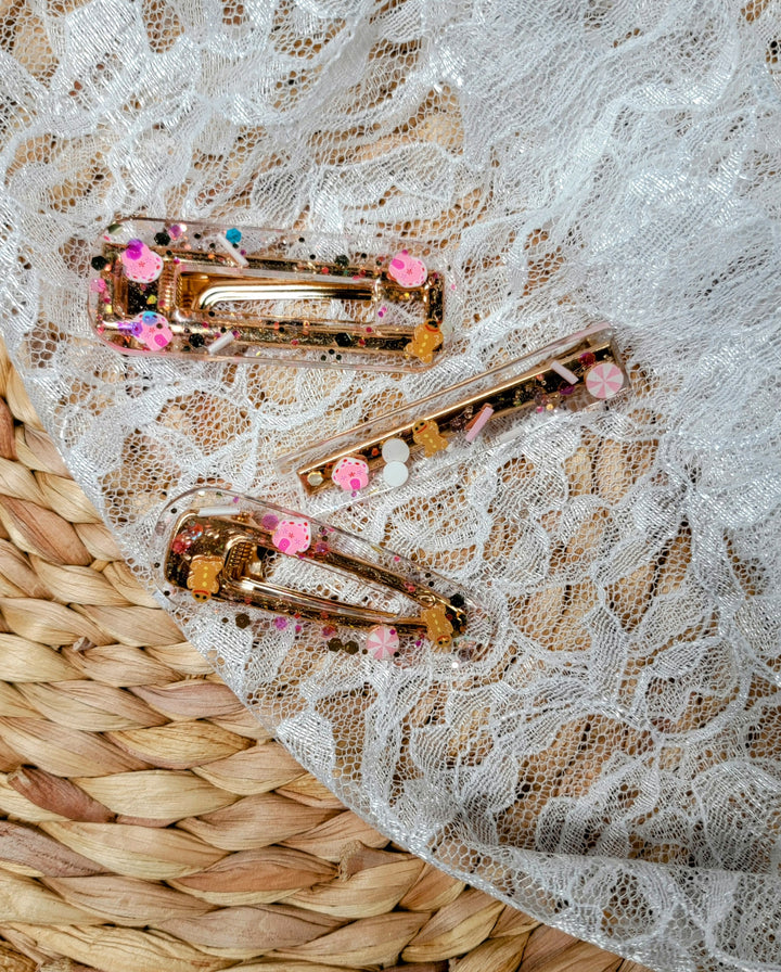 Pink Gingerbread Resin Hair Clips